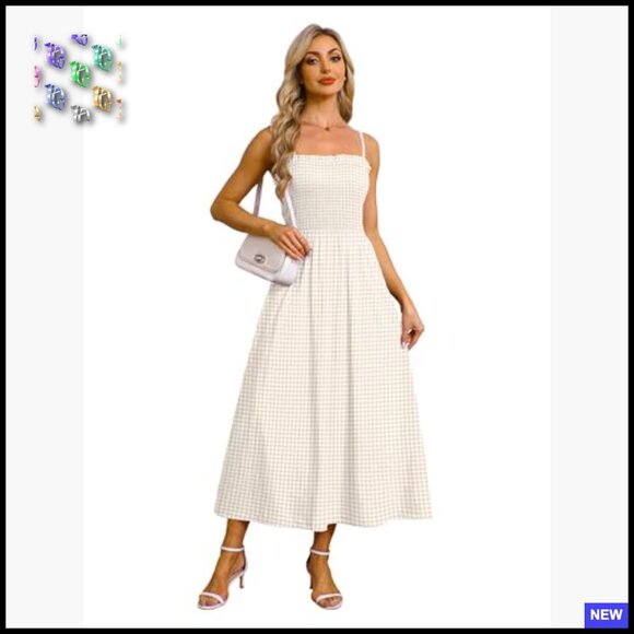 Spaghetti Strap Maxi Dress Smocked with Pockets Boho Beach Casual Long Sundress - Picture 3 of 7